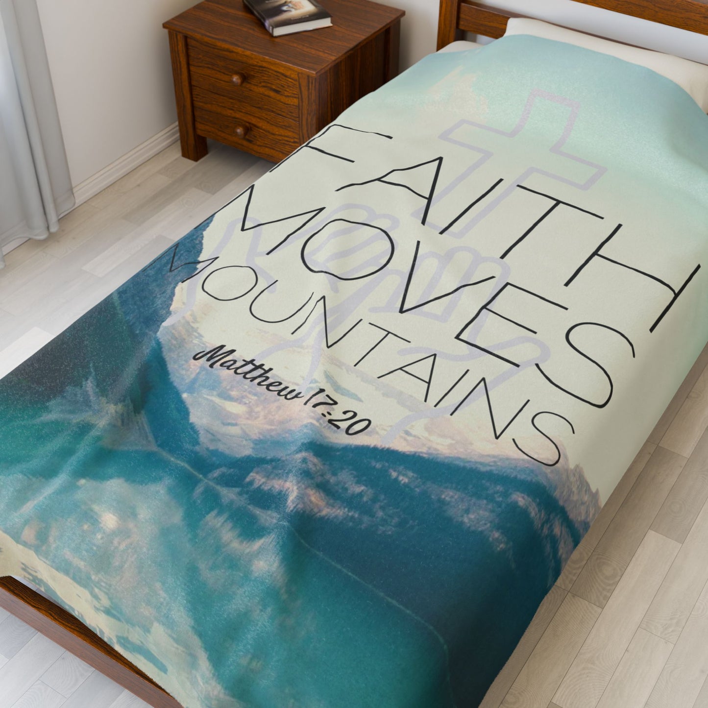 Velveteen Plush Blanket - Faith Moves Mountains
