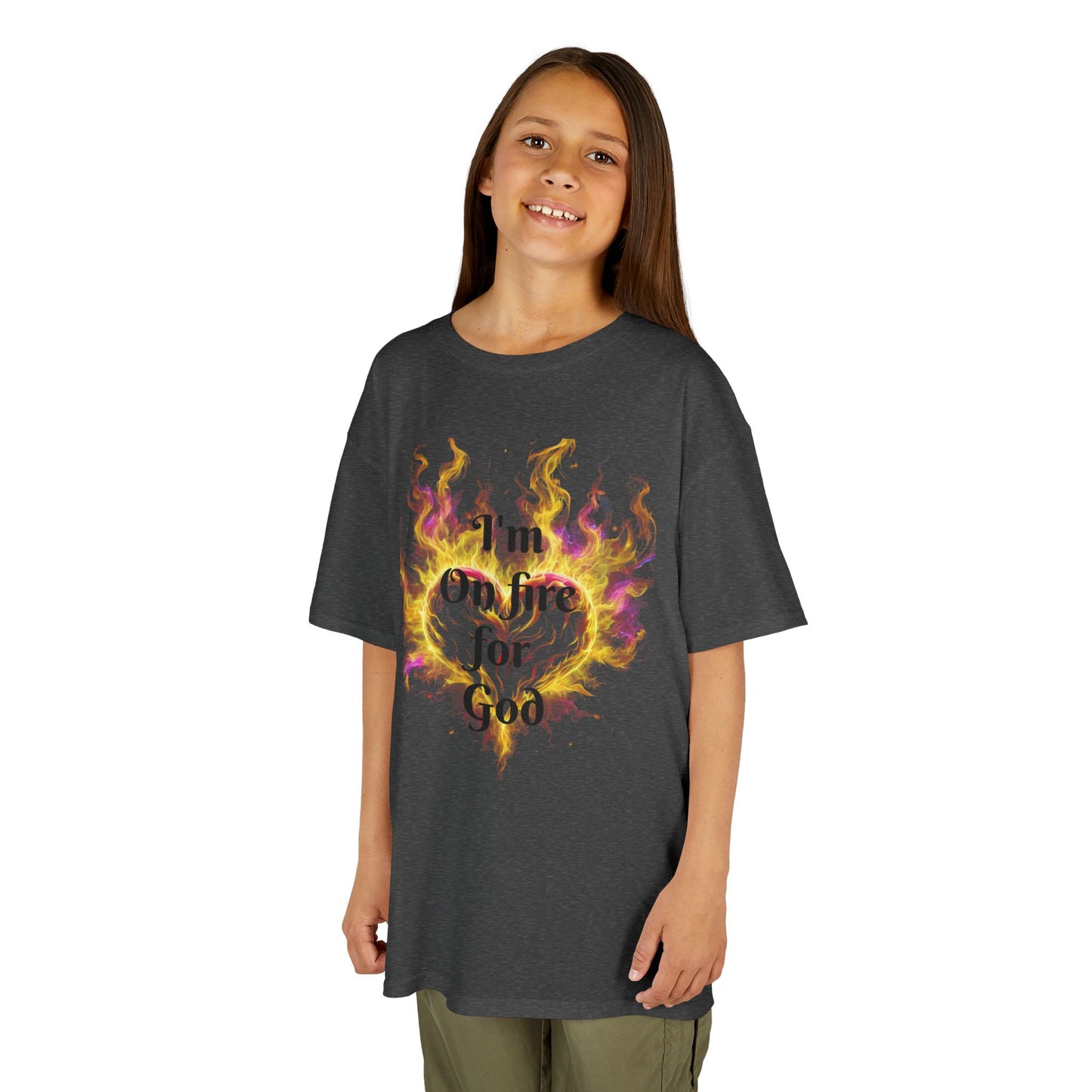 Kids Heavy Cotton™ Tee - On fire for God