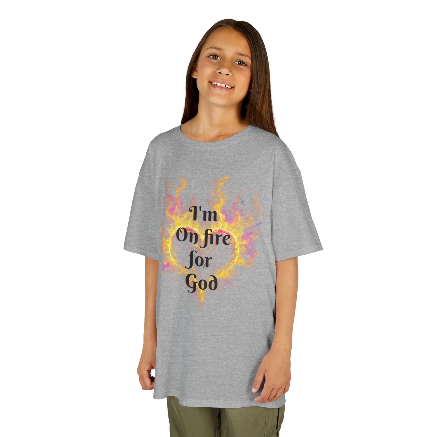 Kids Heavy Cotton™ Tee - On fire for God
