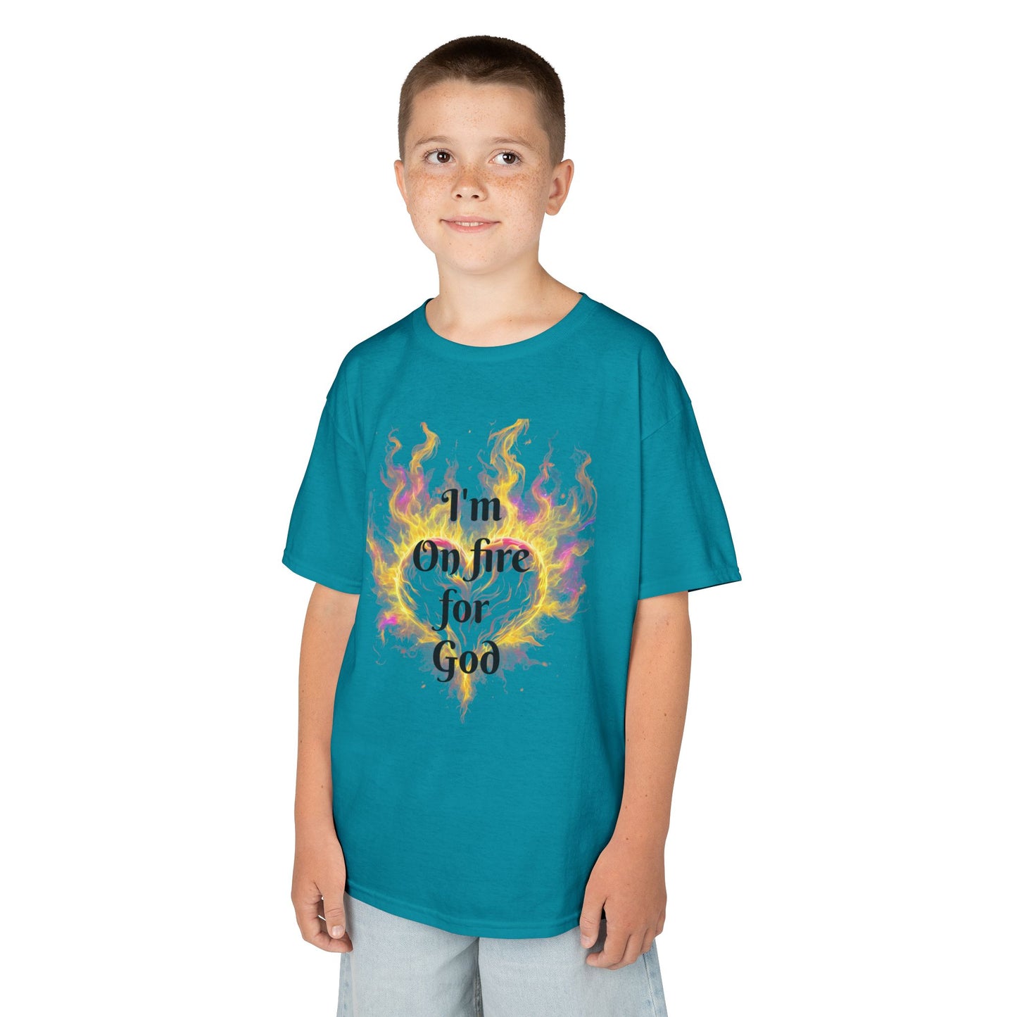 Kids Heavy Cotton™ Tee - On fire for God