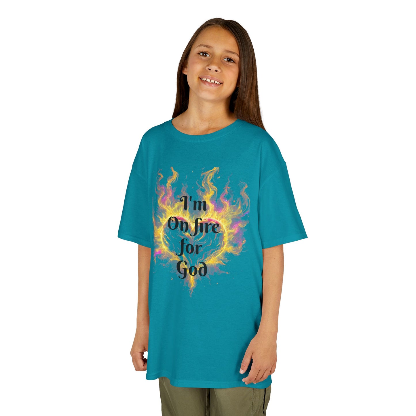 Kids Heavy Cotton™ Tee - On fire for God