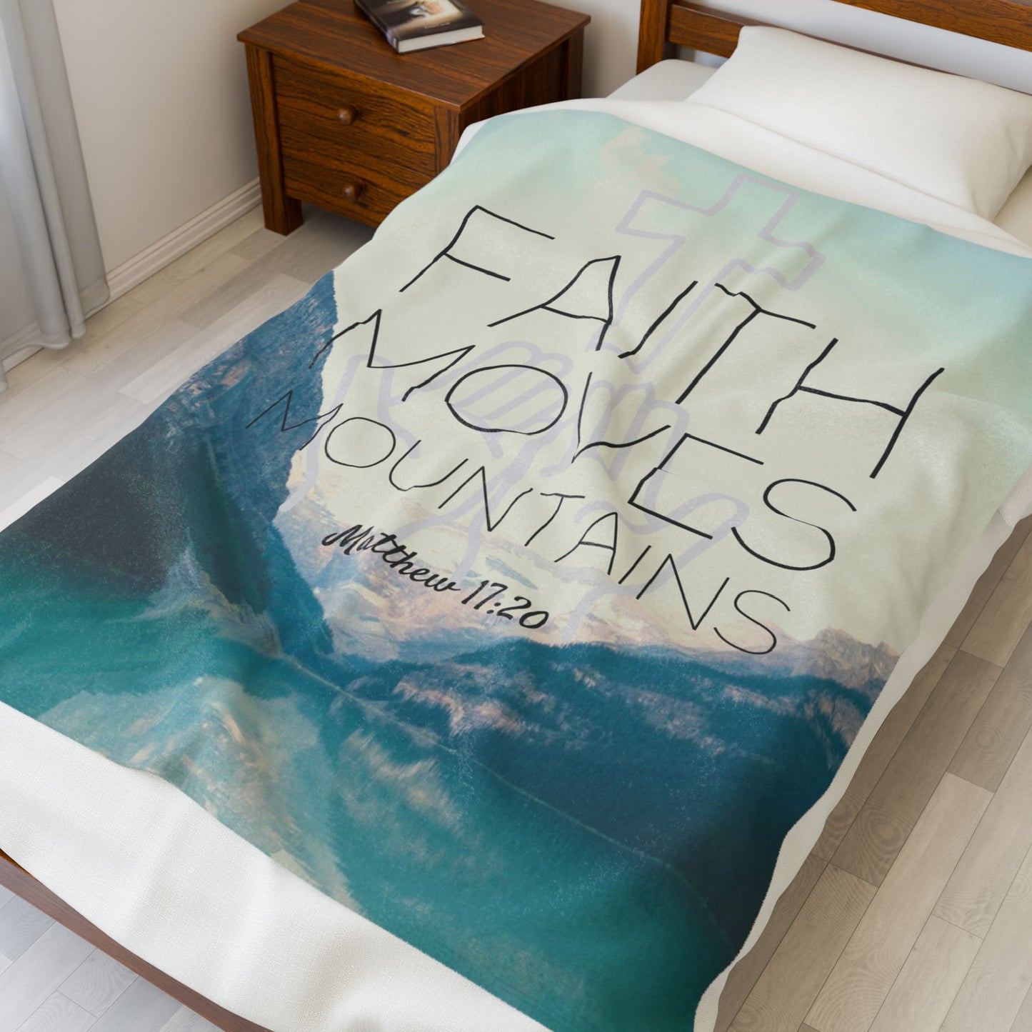Velveteen Plush Blanket - Faith Moves Mountains