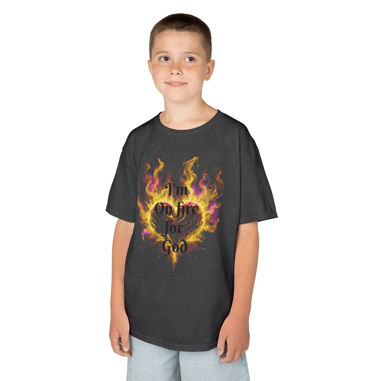 Kids Heavy Cotton™ Tee - On fire for God