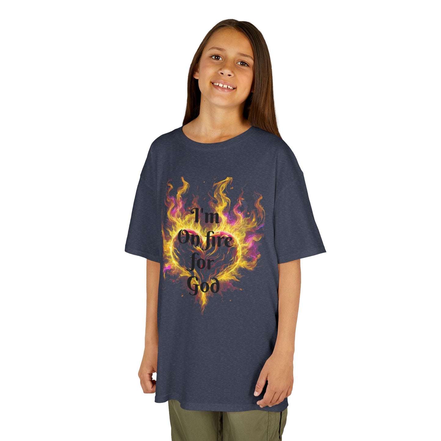 Kids Heavy Cotton™ Tee - On fire for God