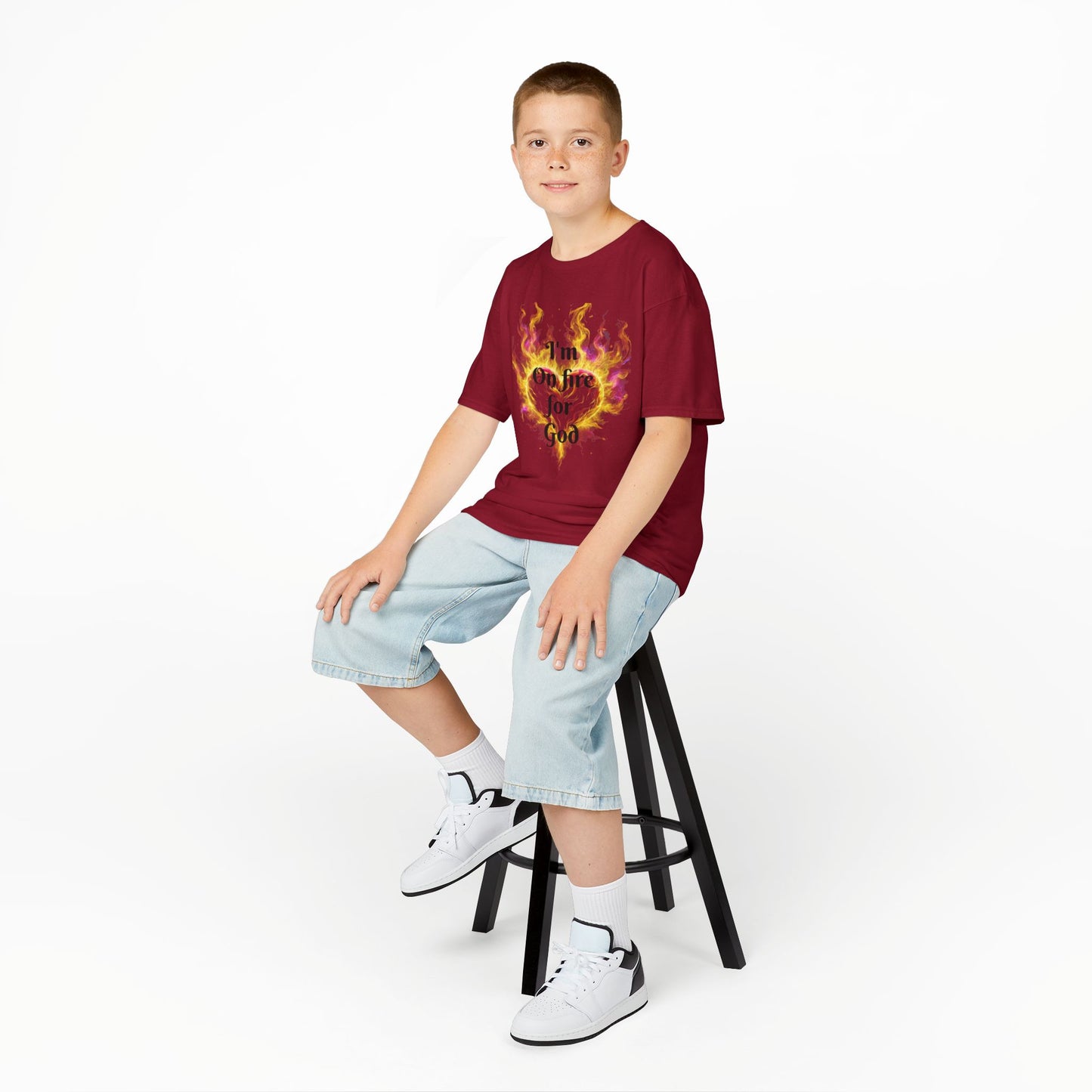 Kids Heavy Cotton™ Tee - On fire for God