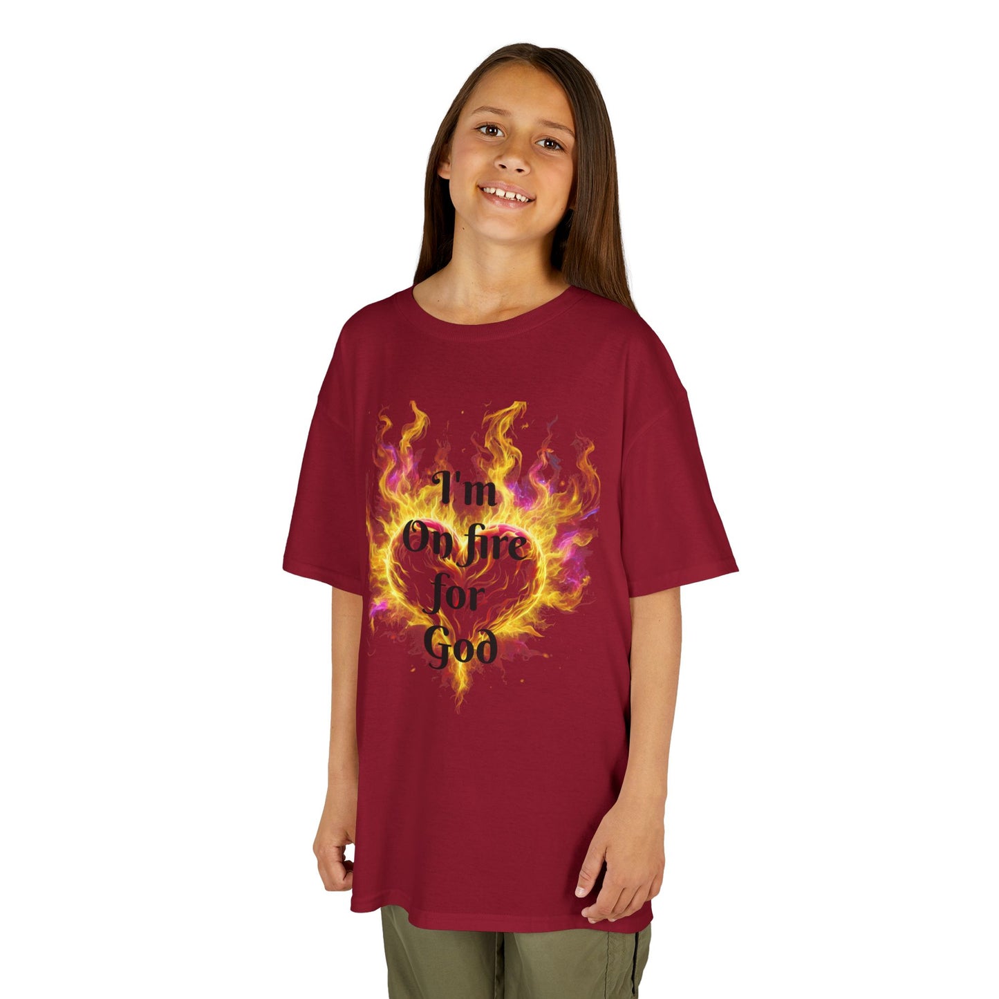 Kids Heavy Cotton™ Tee - On fire for God