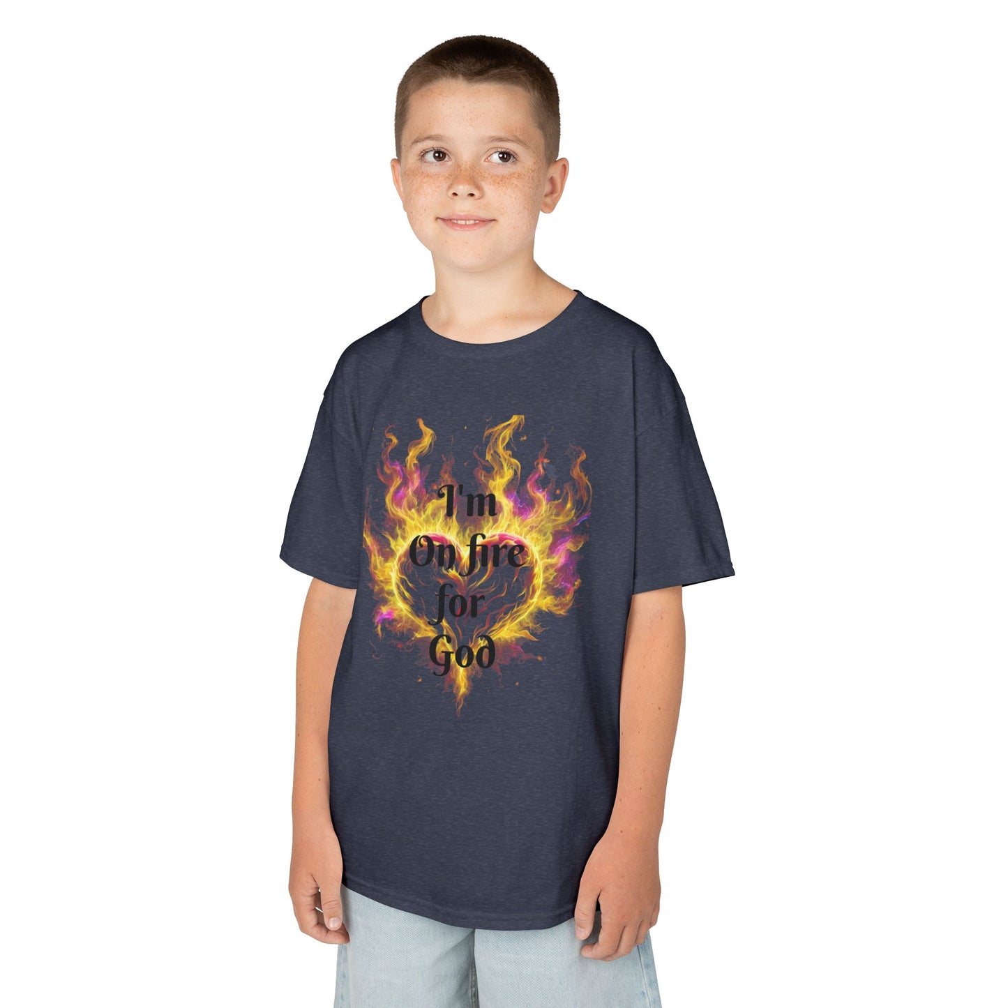 Kids Heavy Cotton™ Tee - On fire for God