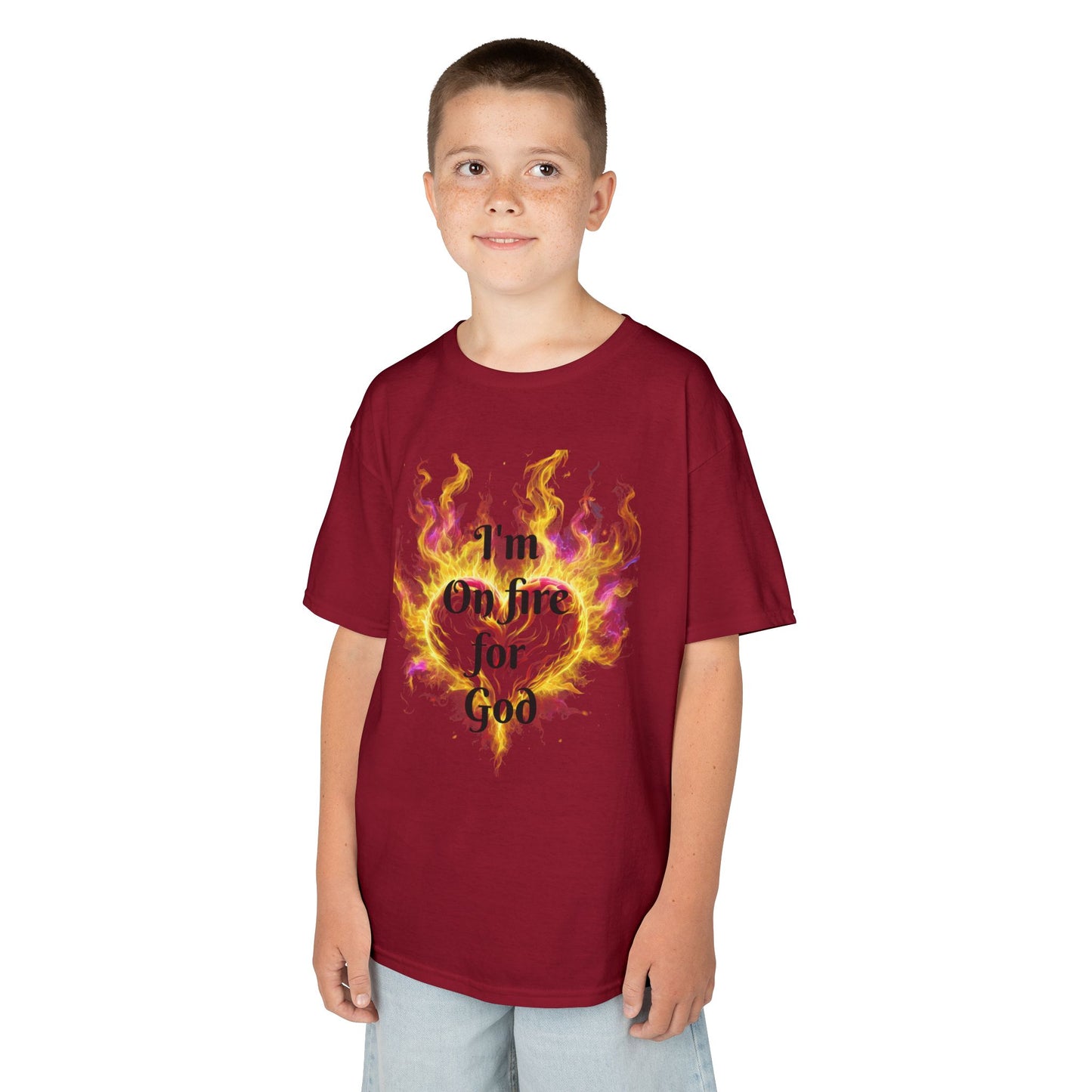 Kids Heavy Cotton™ Tee - On fire for God